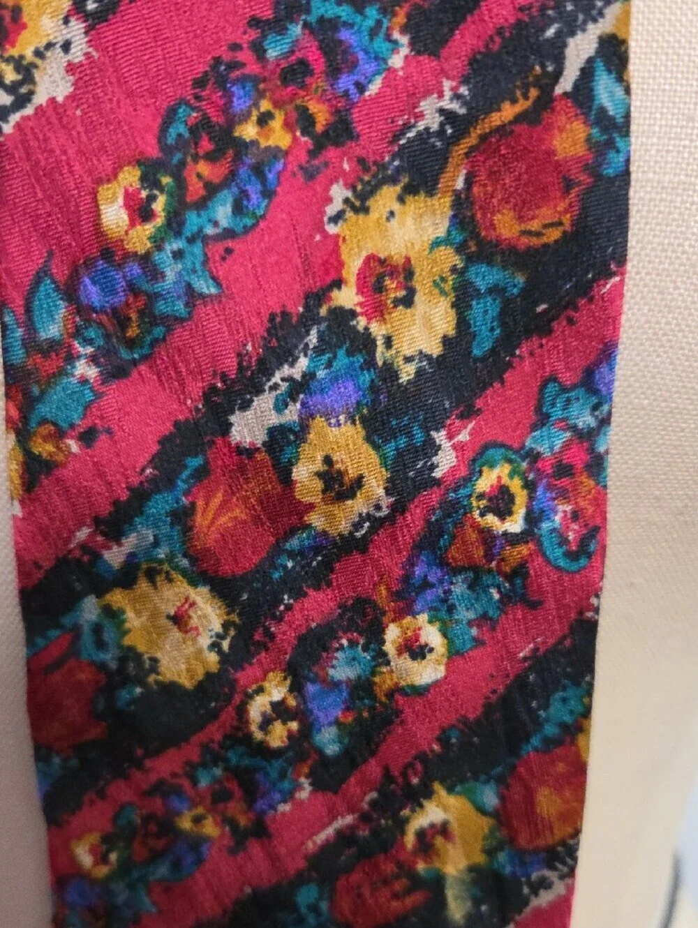 Ermenegildo Zegna Red Floral Diagonal Stripe Silk Tie